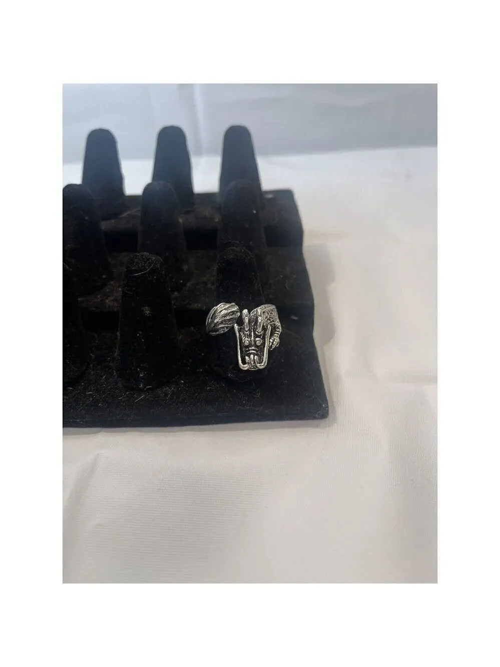 Vintage Chinese Dragon 3D Ring Silver Tone Size 8